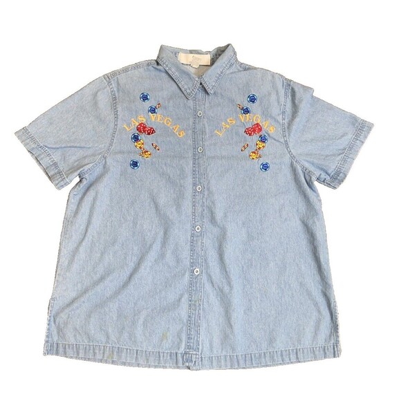 VTG Las Vegas Embroidered Casino Chip Gamble Button Shirt VS Collection Size XL - Picture 1 of 16